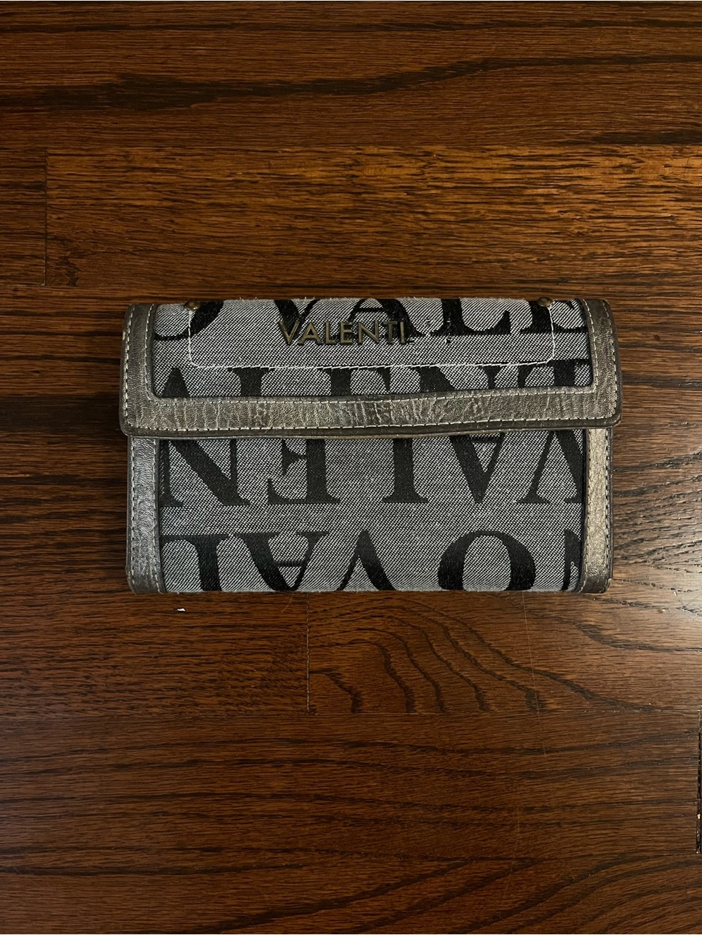 Vintage Valentino Monogram Canvas Tri-Fold Wallet (Silver / Grey)